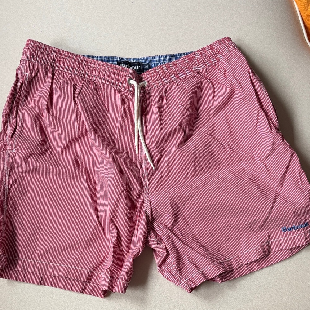 Barbour Red Seersucker Swim Trunks